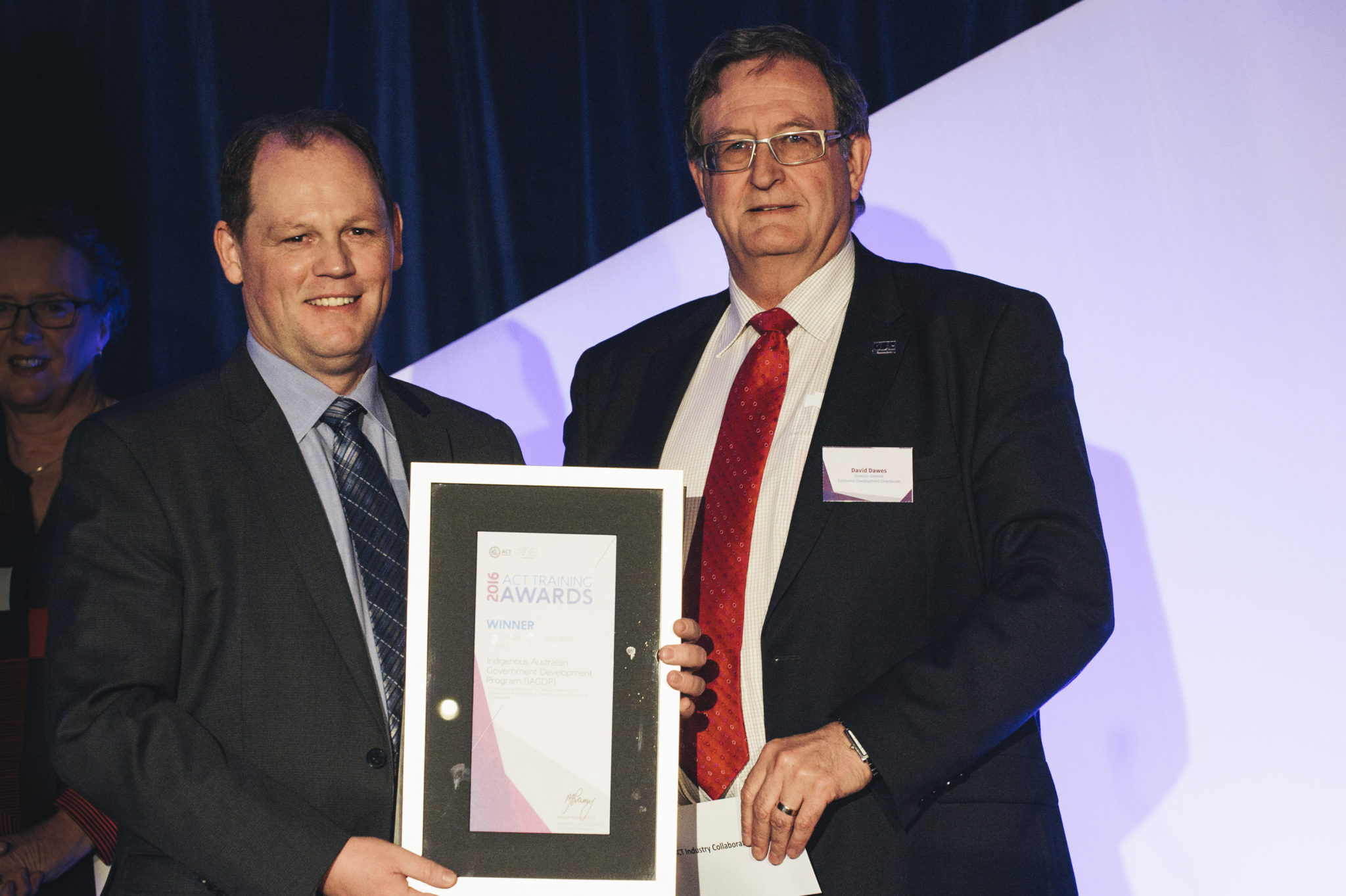 Michael Young CEO of Transformed - accepting award from David Dawes Director-General, Economic Development, Land Development Agency.